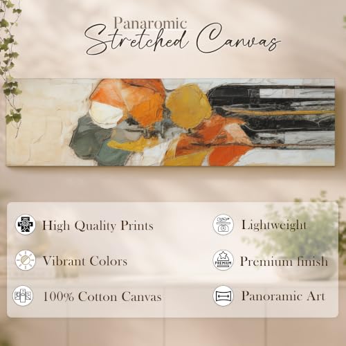 Image of Large Stretched Canvas Painting, Panel Wall Painting Colorful Abstract Luxury Paintings for Home Decoration, Living room, Bedroom and Office Decor (Orange, 12x46 Inch)