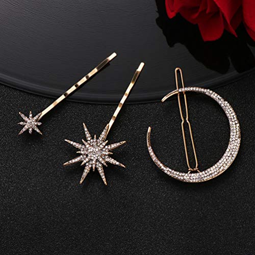 FRCOLOR 9 Peças de Grampo de Cabelo Estrela da Lua Ouro Vintage Strass Grampo de Cabelo de Floco de