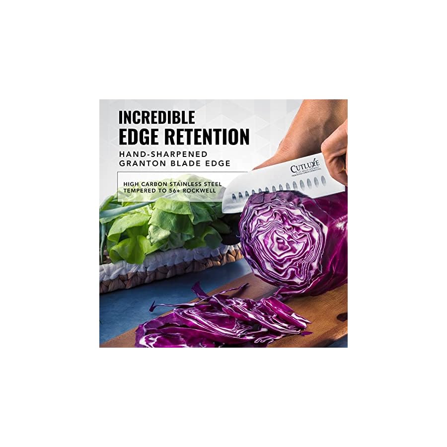 Cutluxe-Santoku-Knife--7-Chopping-Knife-Vegetable-Knife--Forged-High-Carbon-German-Steel--Full-Tang-Razor-Sharp--Ergonomic-Handle-Design--Artisan-Series Cutluxe Santoku Knife – 7" Chopping Knife, Vegetable Knife – Forged High Carbon German Steel – Sheath Included – Full Tang & Razor Sharp – Ergonomic Handle Design – Artisan Series