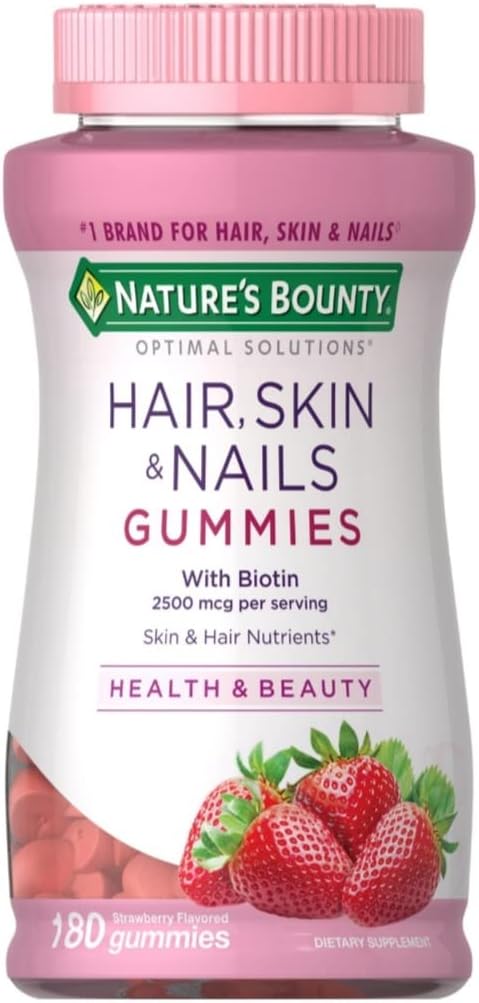 Nature's Bounty Optimal Solutions Hair, Skin & Nails with Biotin Strawberry Flavored - 80 Gummies, Pack of 5