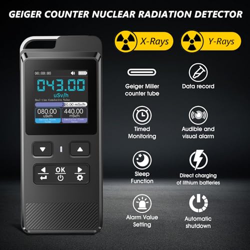 Geiger Counter Nuclear Radiation Detector Portable Radiation Meter Gamma X-ray Rechargeable Dosimeter Radiation Detector Radiation Monitor Meter with IPS Display 5 Dosage Units Switched with USB