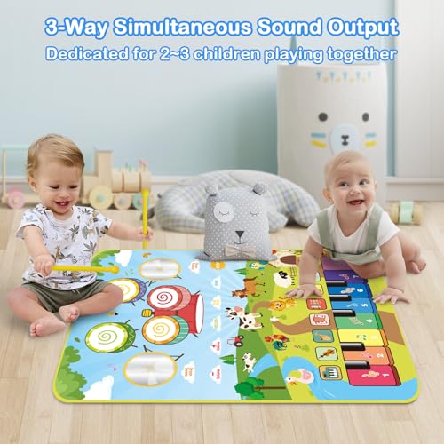 Foki 3-in-1 Musical Mats, Child Floor Piano Drum Animal Music Play Mat Montessori Sensory Early Educational Musical Learning Toys for Baby Girls Boys Birthday Toddlers 1-5 Years Old - Image 5