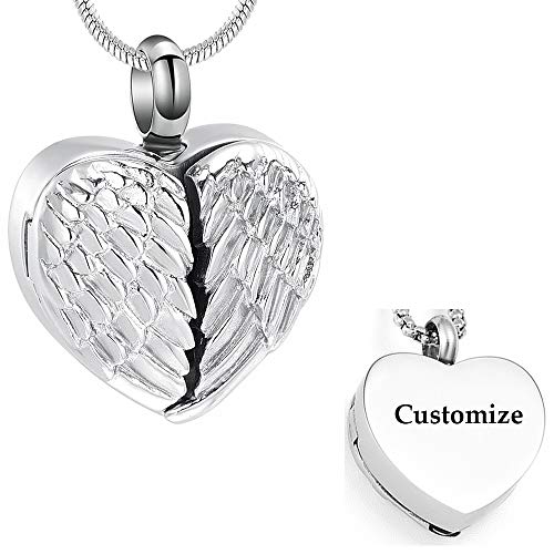 Love Heart Angel Wing Feather Urn Necklace For Ashes That Hold Pictures Of Loved Ones Openable Cremation Jewelry Memorial Necklace (Customized)