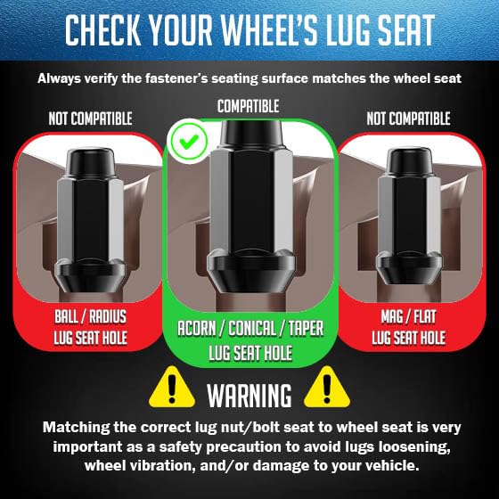Image of Wheel Accessories Parts 32 Pcs 9 /16 inch-18 Thread Bulge Acorn 1.90 inch Long Lug Nuts Black 3 /4 inch 19mm Hex Fits Chevrolet GMC C20 K20 K30 K35 C2500 C3500 Ford F250 F350 Ram 2500 3500