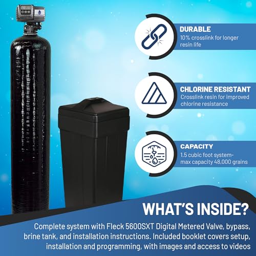 AFWFilters Premium Fleck 5600 SXT Meter Demand Water Softener - 48,000 Grain Capacity with 10% Long Life Crosslink Resin thumbnail 5
