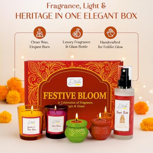 Image of D'Velas Festive Bloom Gift Hamper | Scented Candle, Room Freshener & Decorative Diyas | Premium Fragrance & Holiday Decor Gift Box for Home, Office, Friends, Family & Corporate Gifting