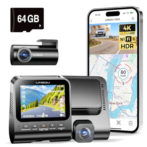 Dashcam Auto Vorne Hinten - 4K + 1080P Auto Kamera externes 2,4\" IPS-Bildschirm, Dual Auto Kamera mit 64 GB SD Karte, Sprachausgang, Parküberwachung, verbesserte Nachtsicht, WDR Dashcam Auto Vorne Hinten - 4K + 1080P Auto Kamera externes 2,4\" IPS-Bildschirm, Dual Auto Kamera mit 64 GB SD Karte, Sprachausgang, Parküberwachung, verbesserte Nachtsicht, WDR