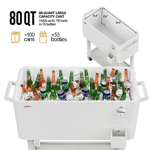 Image of VINGLI Rolling Ice Chest, Portable Patio Party Bar Drink Cooler Cart, with Shelf, Beverage Pool with Bottle Opener