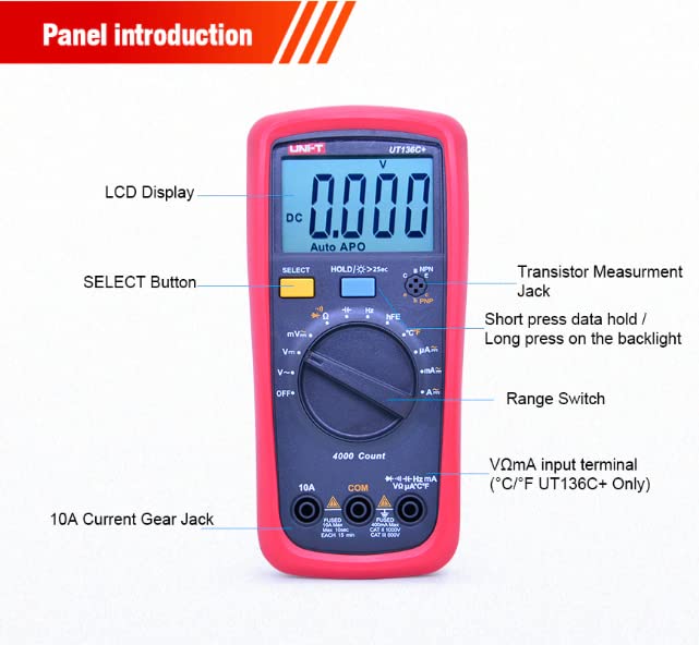 Ut Instrument Display UNI-T UT136B+ Digital Multimeter Instruction Manual