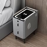 Moderna mesita de noche LED con carga inalámbrica, bloqueo de huellas dactilares, puertos USB y cajón para dormitorio inteligente