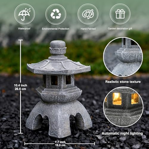 Acgarten SOLAR PAGODA LANTERN For Garden Statue: Inside/Outside Zen Asian Gray Stone Finish Ornaments thumb #1