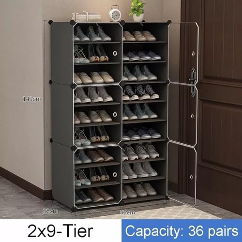 Image of Shoe Rack Multipurpose 5 Shelves Shoe Rack with Zip Door Cover & Side Pockets, Multiuse Wide Shelve,Rack for Footwear, Toys, Clothes (Grey, 18-Layer)