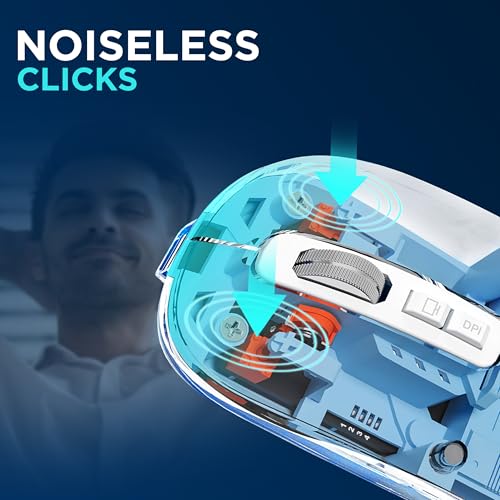 Image of iVOOMi Opaque Blue Rechargeable Wireless Mouse, Dual Mode (2.4GHz + BT), Dual Bluetooth, Silent Operation, Transparent Body, RGB, Battery Indicator, Compatible with Win /Mac /Linux /Android