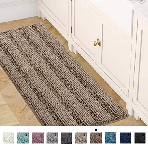 Bath Mats for Bathroom Non Slip Luxury Chenille Striped Bath Rug Runners 47x17