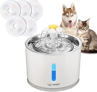 2.4L Fonte para animais de estimação, bebedouro automático para gatos, bebedouro para cães com bomba inteligente para gatos, cães e vários animais de estimação (estilo 1(Aço inoxidável))