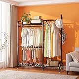 erosoei Armario portátil con estantes para colgar barras de ropa, 72.83 x 61.42 x 14.57 pulgadas