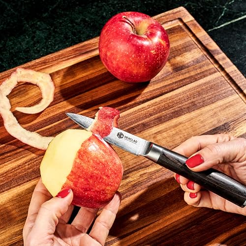 Image of HexClad 6-Piece Espresso Damascus Knife Set, 67-Layer Japanese Damascus Stainless Steel Blades, 60 HRC, Made with the 3-Step Honbazuke Method, Pakkawood Handles, 12-Degree Edge