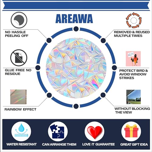 18 pcs Window Decals for Bird Strikes - Anti-Collision Window Decals to Save Birds from Window Collisions,Non Adhesive Reusable Vinyl Rainbow Window Stickers