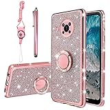 KuDiNi for Nokia x100 Case for Women, Luxury Stylish Glitter Crystal Slim TPU Bling Cute Protective Cover with Stylus Kickstand+Strap (Glitter Rose)