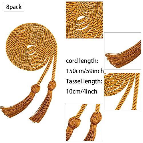 Image of Trounistro 8 Pieces Graduation Cords Yarn Honor Cords with Tassel for College Graduation Students (Antique Gold)