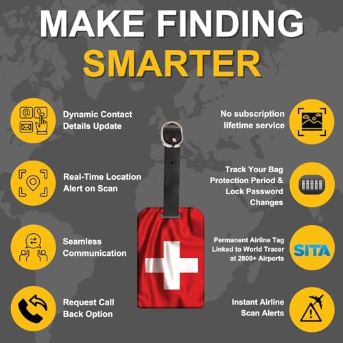 [Pack 2] tag8 Swiss Flag Tag Smart Bag tag |Trendy Luggage tag ID Identification | Suitcase Tag | Fashionable Digital Name tag | Airline Compliant, SITA World Tracer Code Enabled | Gift idea4