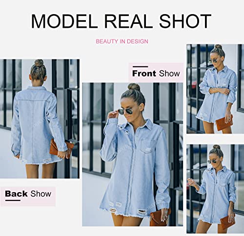 Dokotoo NIUW255114-P Jean Jackets For Women Fashion Ripped Distressed Casual Long Sleeve Denim Jacket Stretch Basic Button Down Boyfriend Jean Coat Winter Spring Autumn,Us 4-6(S),Sky Blue thumb #2