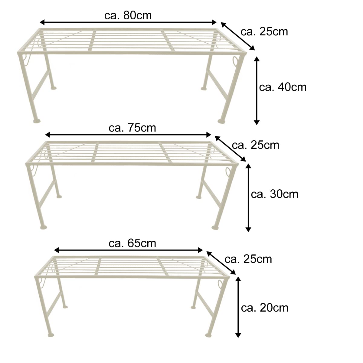 Metalen XL Bloementrap 3-delig Crème - Inklapbare Plantenstandaard Voor Balkon En Tuin Metalen XL Bloementrap 3-delig Crème - Inklapbare Plantenstandaard Voor Balkon En Tuin
