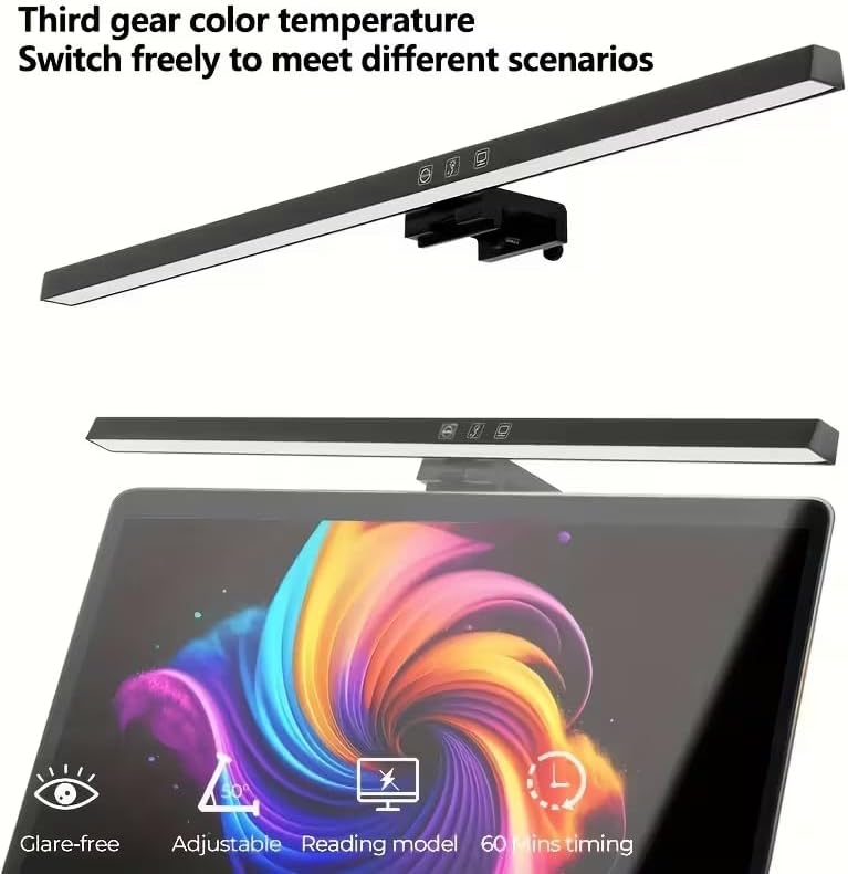 Monitor Light Bar, Computer Monitor Lamp, No Glare Eye-Care LED Screen Bar, Touch Control USB Reading Desk Lamp for Home Office Work, Dimming Adjustable Color Temperature, Fit for Curved/Flat Monitor - 7