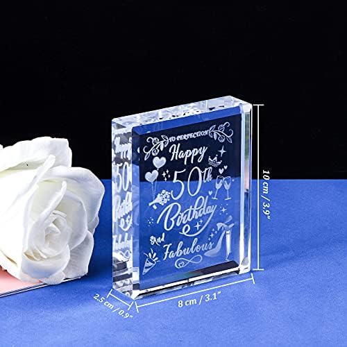 Happy 50th Birthday and Fabulous Gifts for Women, Laser Engraved K9 Crystal Plaque Keepsake for Her 50 Years, Unique Birthday Present Ornament Collection