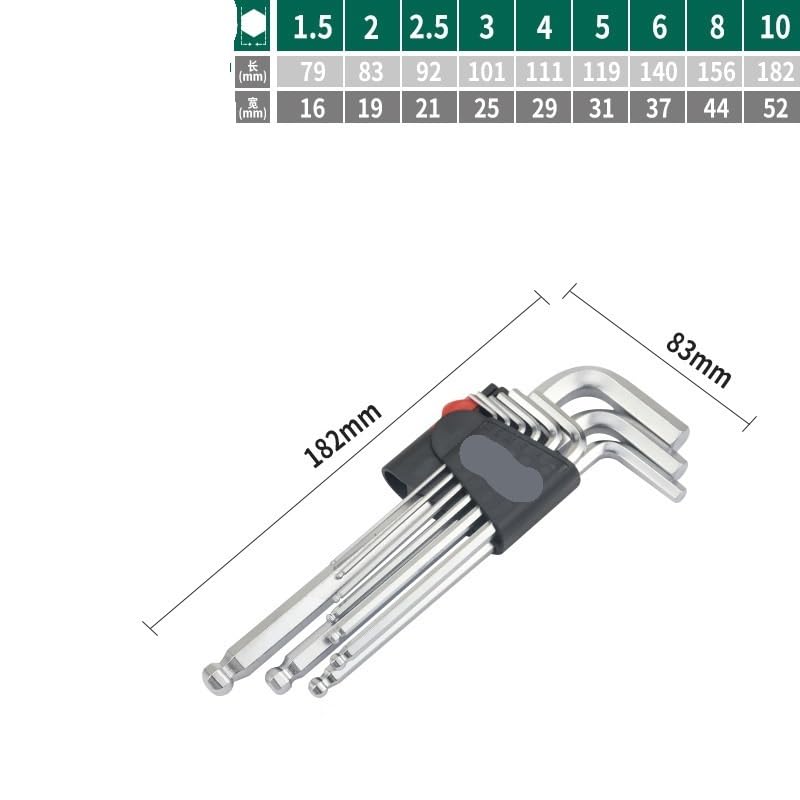 Set 9 Chiavi a Brugola Metriche 1,5-10 mm in Acciaio S2, Chiavi a L con Testa Sferica e Braccio Lungo, per Biciclette, Officina e Fai da Te(Titanium plating 9pcs a)