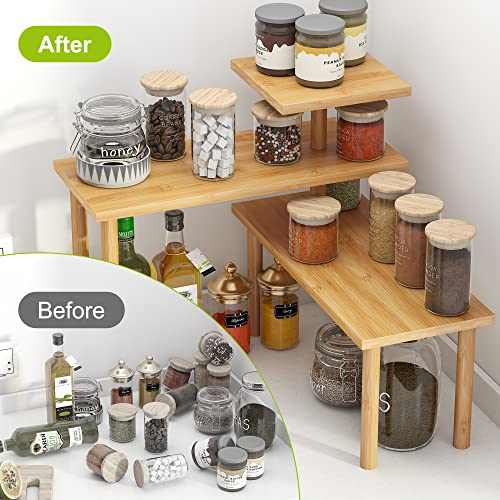 Bmosu Kitchen Corner Shelf Countertop Organizer Adjustable Spice Rack Corner Display Rack Shelf Cabinet Corner Rack 3 Tier Storage Organization Bamboo For Kitchen Bathroom Office Counter Shelves #TOP2