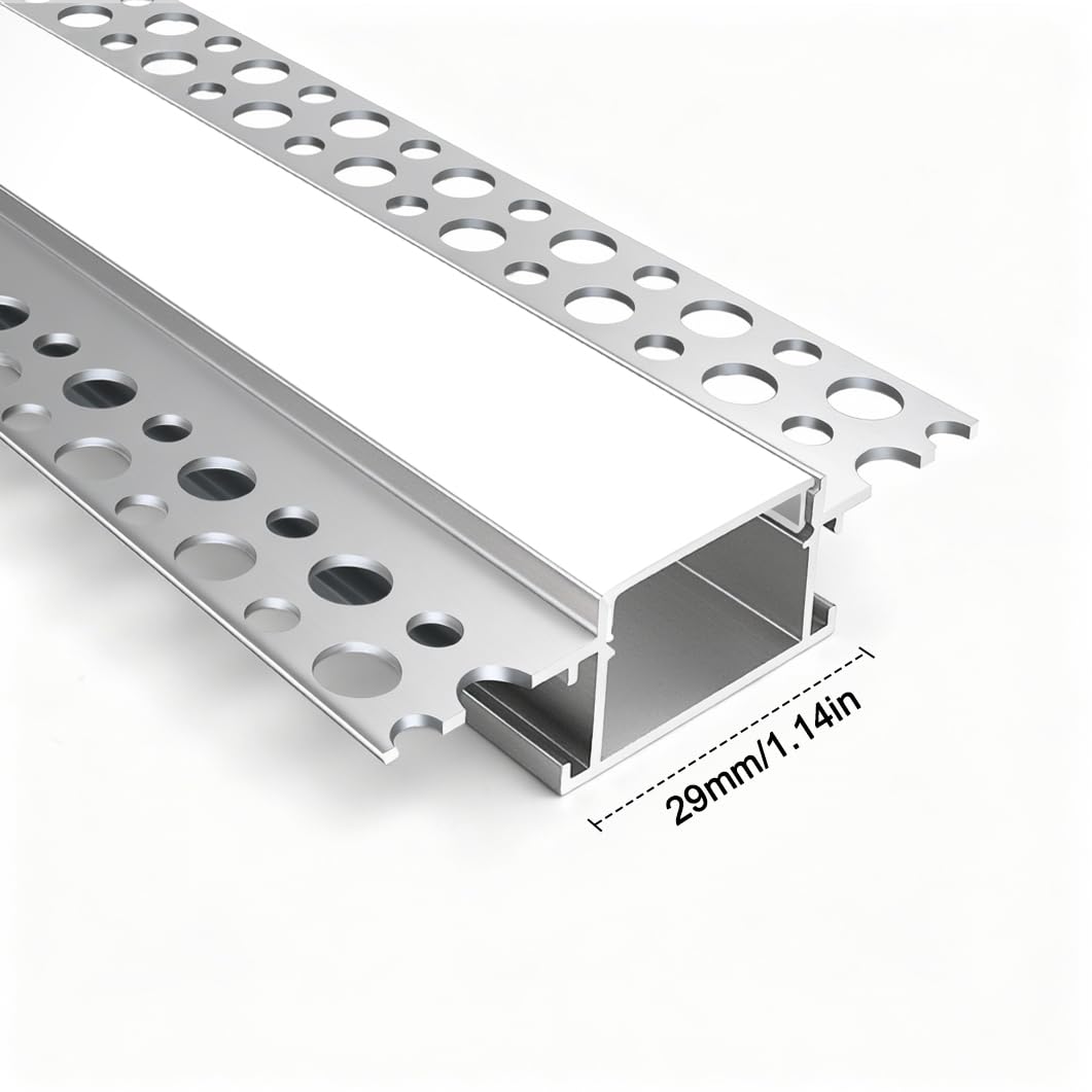 LEDLightsWorld Putz Aluminium LED Profil für 20mm LED Streifen, 4er Set 3,3 ft/1 m mit Milchiger Abdeckung, Trimless Putzkanal Trockenbauprofi für Decke und Wand