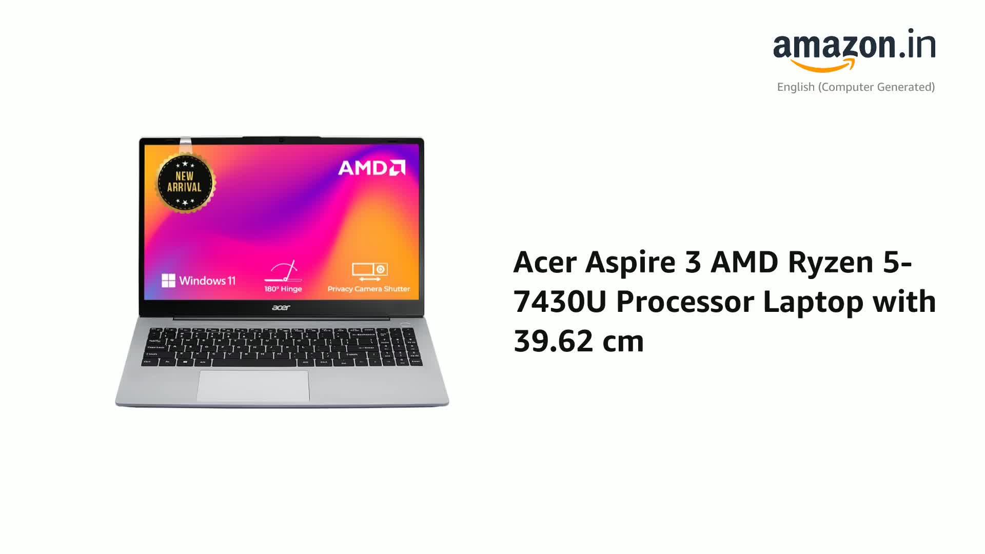 Acer ノートPC AMD Ryzen 5 7430U 16GB RAM acer Aspire AMD Ryzen 5-7430U Processor Laptop with 39.62 cm (15.6