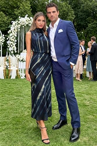 Image of Women's Satin Maxi Dress Summer Formal Wedding Guest Cocktail Dress | Mock Neck Sleeveless,Elegant Silk Midi Long Dress,High Neck,Halter,Aline,Bridesmaid,Bridal Shower Guest,Garden Party,Dinner