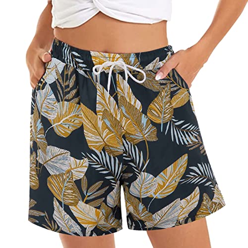 Bermudas Largas-Pantalones Cortos Casuales para Mujer Pantalones Cortos De Playa CóModos De Verano Cintura EláStica Estampado Floral con 2 Bolsillos Bragas Short Mujer