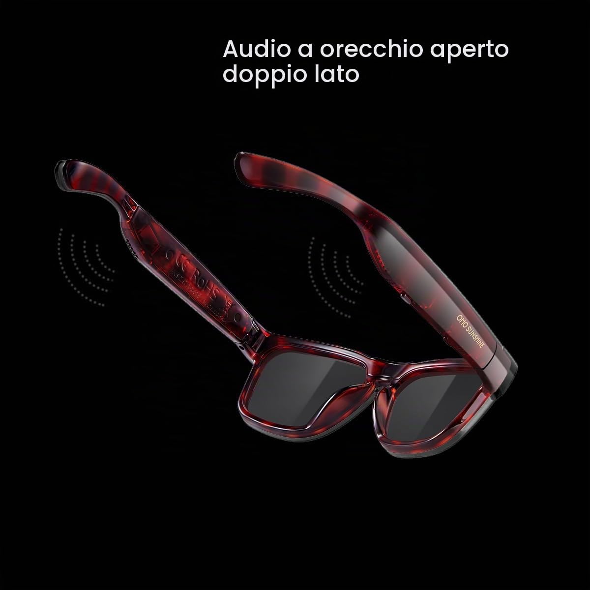 OhO - Occhiali da sole Bluetooth, controllo vocale e orecchio aperto, occhiali intelligenti per ascoltare musica e chiamate con volume su e gi, occhiali audio Bluetooth 5.2 e impermeabile IP44