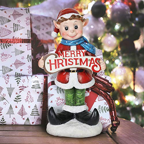 Exhart Merry Christmas Led Elf Statue, Battery Timer, Indoor/Out Resin, Holiday Decor, 8”X6”X14.5 #TOP2