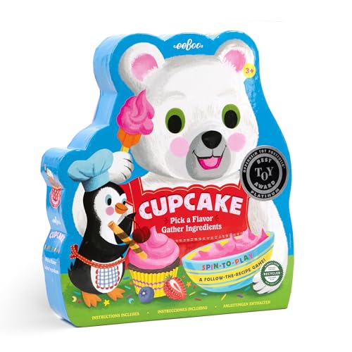 eeBoo: Cupcake Shaped Spinner Game - Animal & Baking Themed Game for Kids, Spin to Collect Ingredients, Preschool, Ages 3+, 2-4 Players