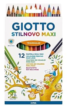 GIOTTO Stilnovo Maxi, Matite Colorate Spesse, Triangolari, Mina 4.3 mm, Colori Assortiti, 12 Pezzi