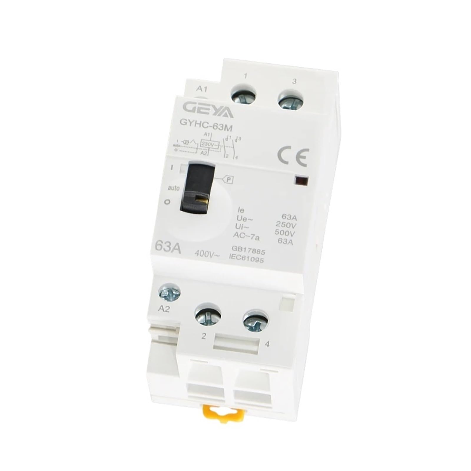 GYHC 2P 40A 63A 2NO lub 2NC Modułowy stycznik AC na szynie DIN do użytku domowego AC220V 230V Sterowanie ręczne (2P 63A 2NC 220V)