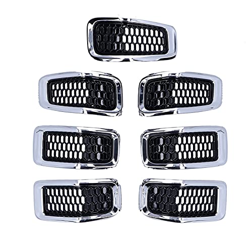 Image of Aramox Front Grille Insert ABS 7PCS Grill Guard Trim Chrome Frame Fit for Cherokee 2014-2018