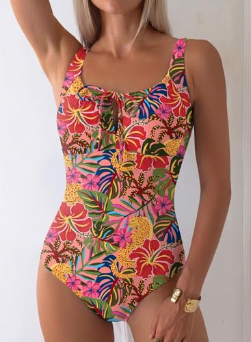 Image of Aleumdr Womens Textured One Piece Swimsuit Tummy Control Bathing Suit Tie Knot Cutout Swimwear