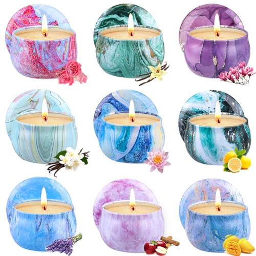 Scented Candles Gift Set, 9 Pack Candles for Home Scented Long Lasting Natural Soy Wax Aromatherapy Candle Set Birthday Gifts for Women Small Jar Candles Pack for Mother’s Day Christmas Valentines Day