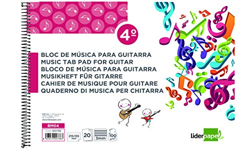 Liderpapel BM04 - Bloc musica liderpapel para guitarra hexagrama 3 mm cuarto 20 hojas 100g/m2.