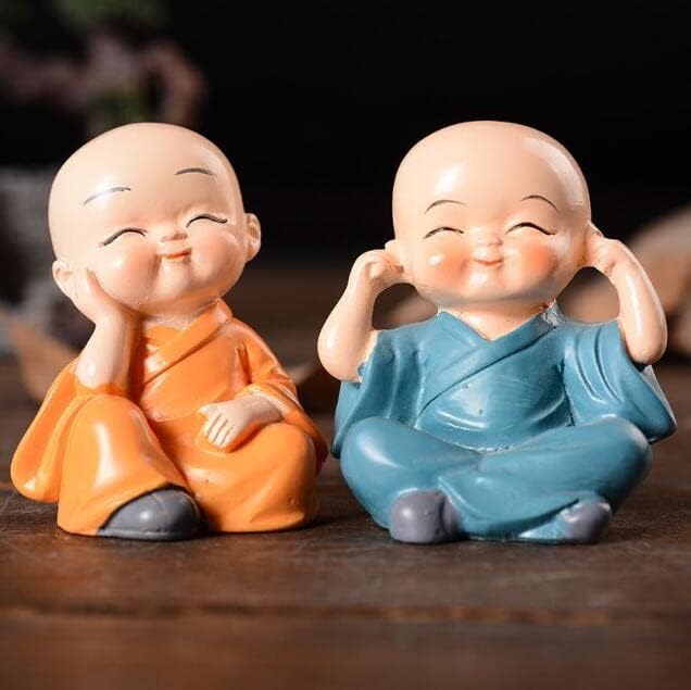 Miniatura 5 de Juego de 4 estatuas de monje de Buda de 2.17 pulgadas, estatuas en miniatura, estatua de monje, figura sabia, escultura de bebé, coleccionable,