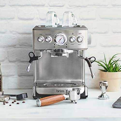 brim 19 Bar Espresso Machine, Fast Heating Cappuccino, Americano, Latte and Espresso Maker, Milk Steamer and Frother, Removable Parts for Easy Cleaning, Stainless Steel with Wood Accents - Image 4