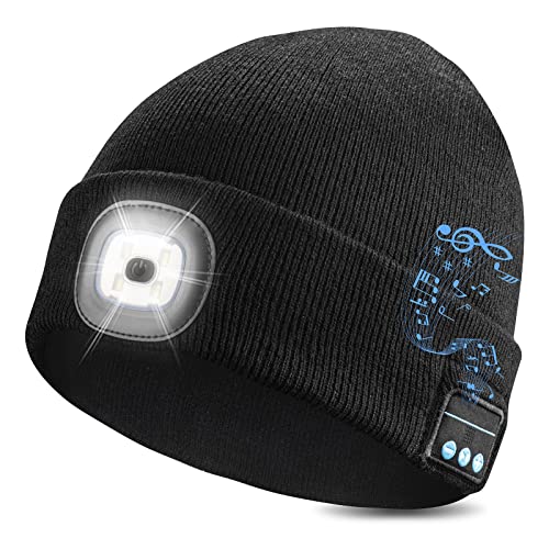 WEITOO Unisex Bluetooth Beanie Cap Light Upgraded Musical Knitted Cap with Headphone and Built-in Stereo Speakers & Mic Gifts for Men Women Dad Black