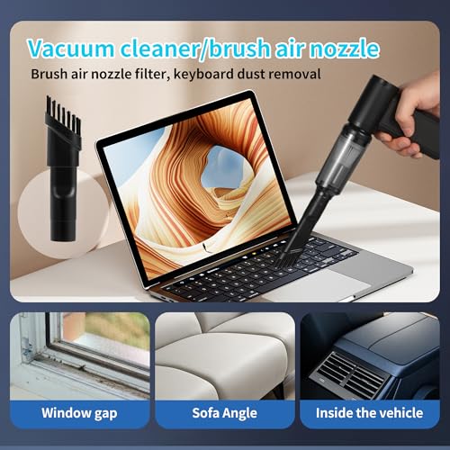 Image of Electric Air Duster & Vacuum Cleaner, 130000 High-RPM Brushless Motor, Compressed Air Blower, Cordless with Inflating, Battery Powered, 15-Piece PC Cleaning Kit for Leaves, Cars, Computers, Office