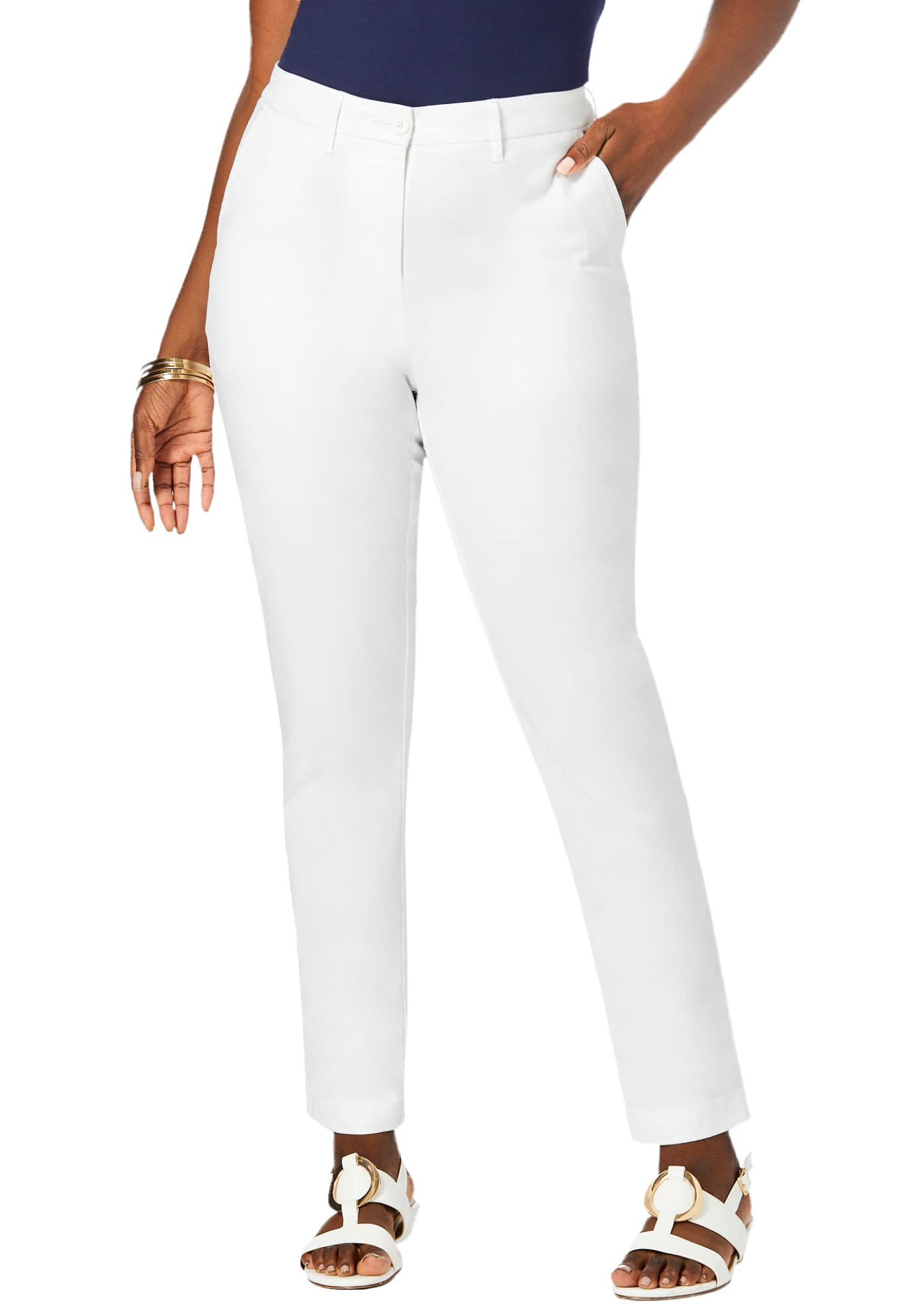 Jessica London Womens Plus Size Casual Stretch Straight Leg Chino Pants