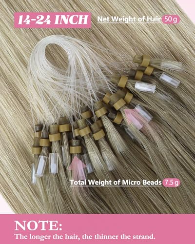 Image of YoungSee Micro Bead Hair Extensions Real Human Hair Blonde Ombre Micro Link Hair Extensions Human Hair Blonde to Platinum Blond Micro Ring Hair Extension for Wedding 20 Inch 50 Strands 50g